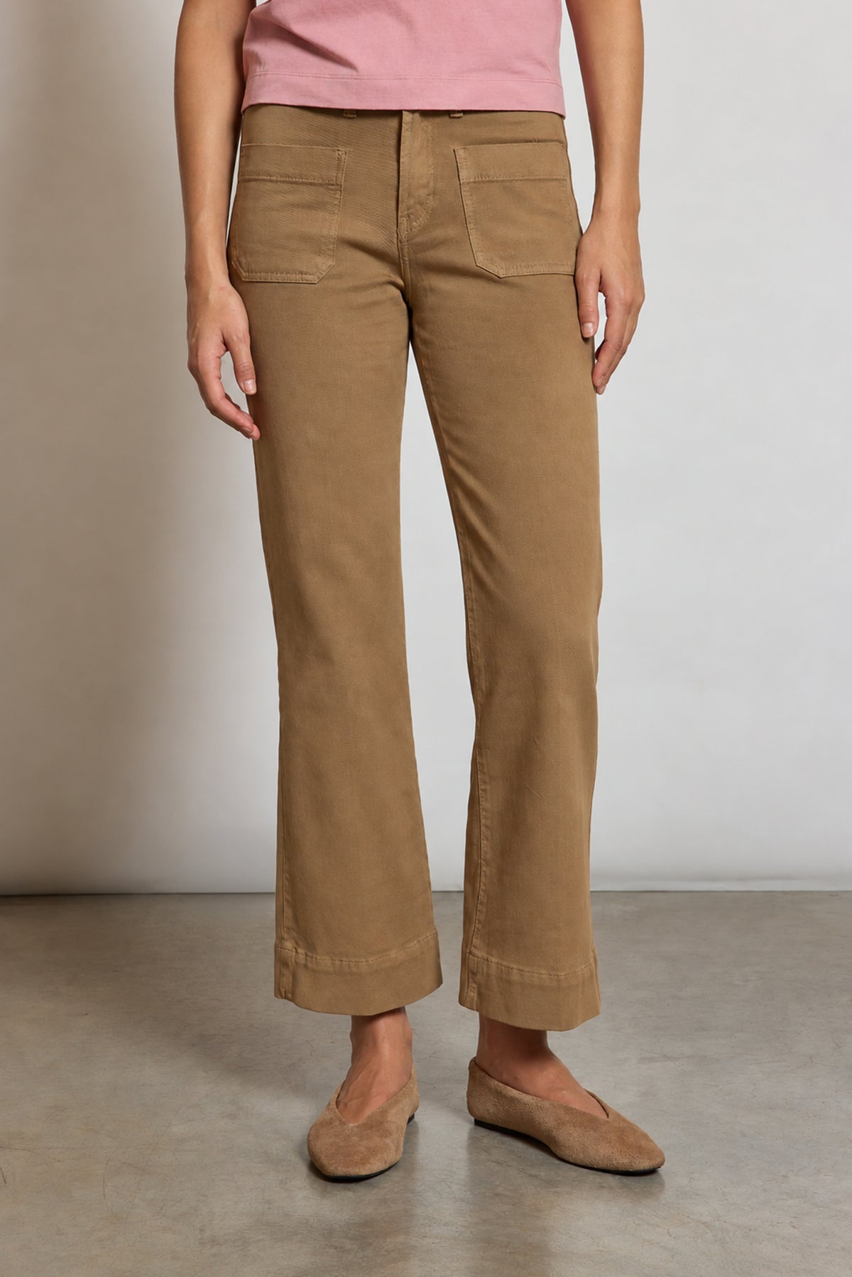 PANTALON COURT FLARE EN DRILL CAMEL