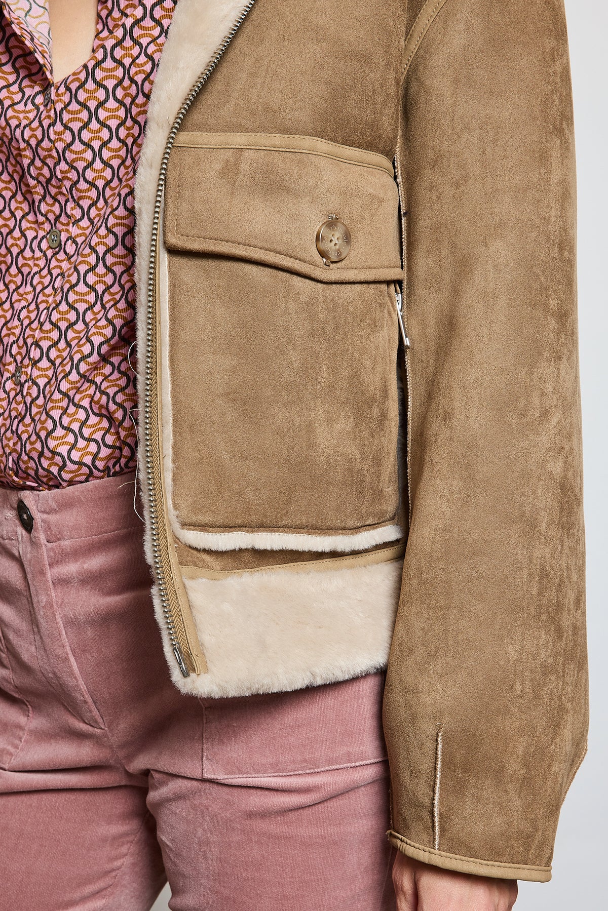 BLOUSON EN FAUSSE FOURRURE BEIGE