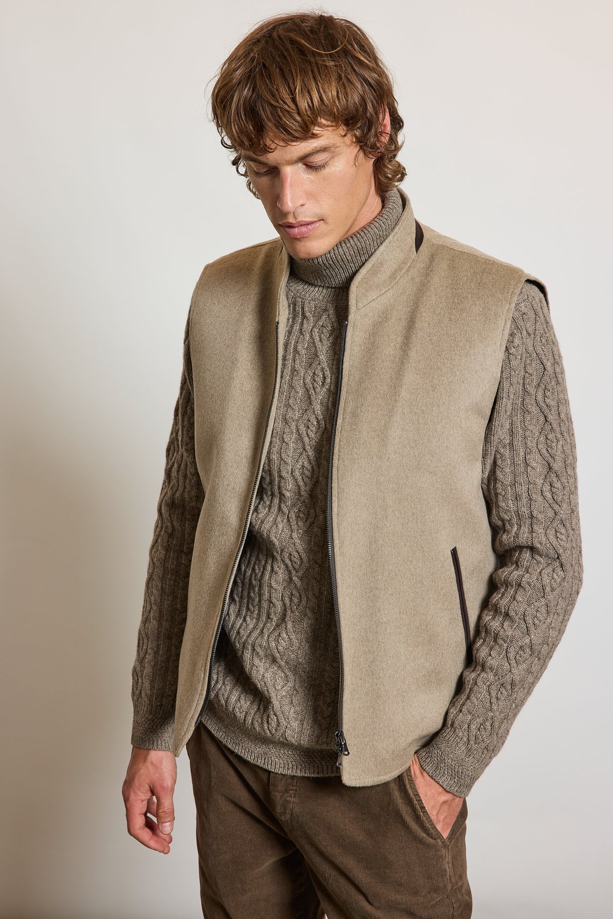 GILET JERSEY LAINE & CACHEMIRE TAUPE