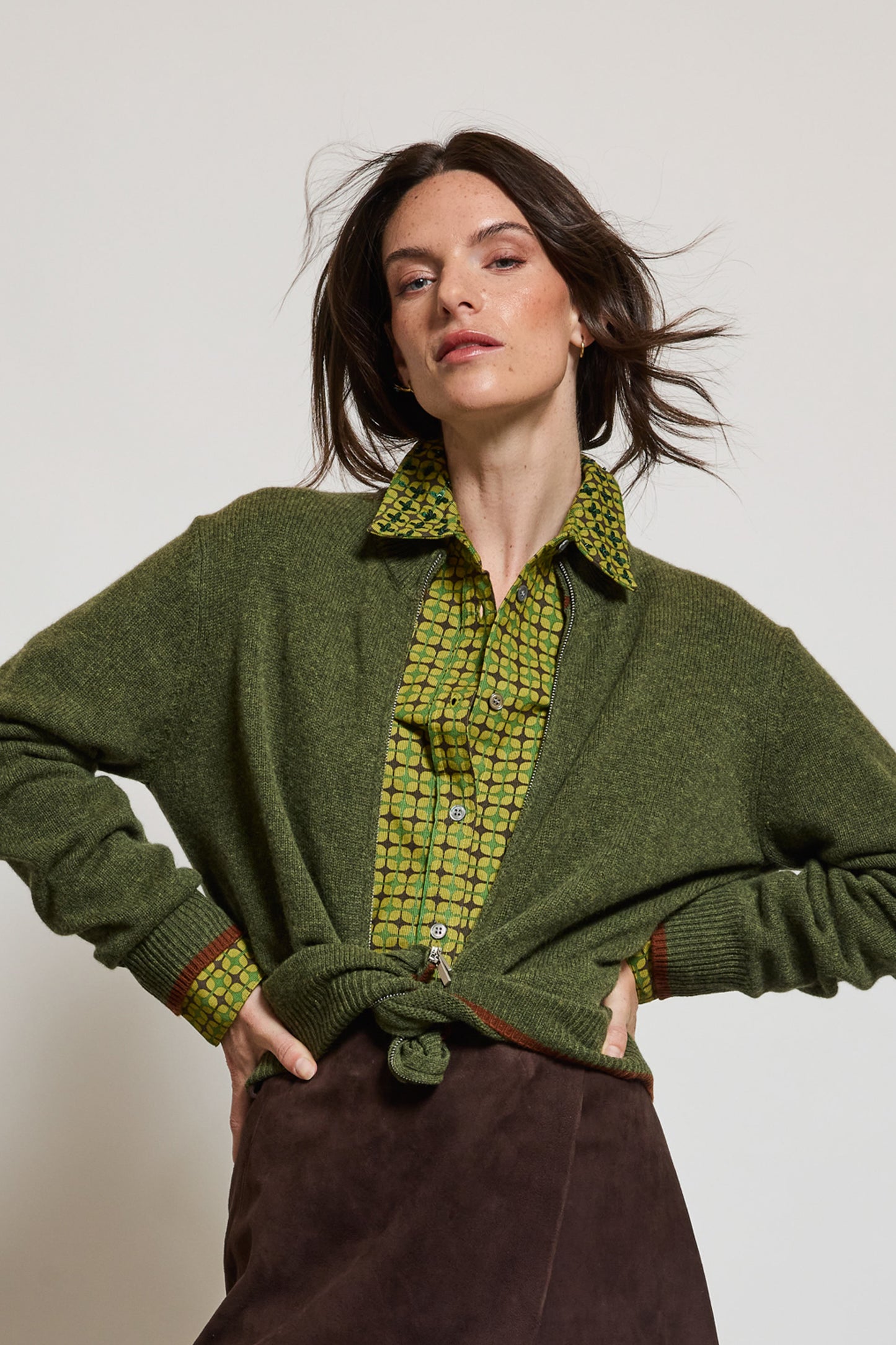 CARDIGAN BICOLORE EN LAINE KAKI