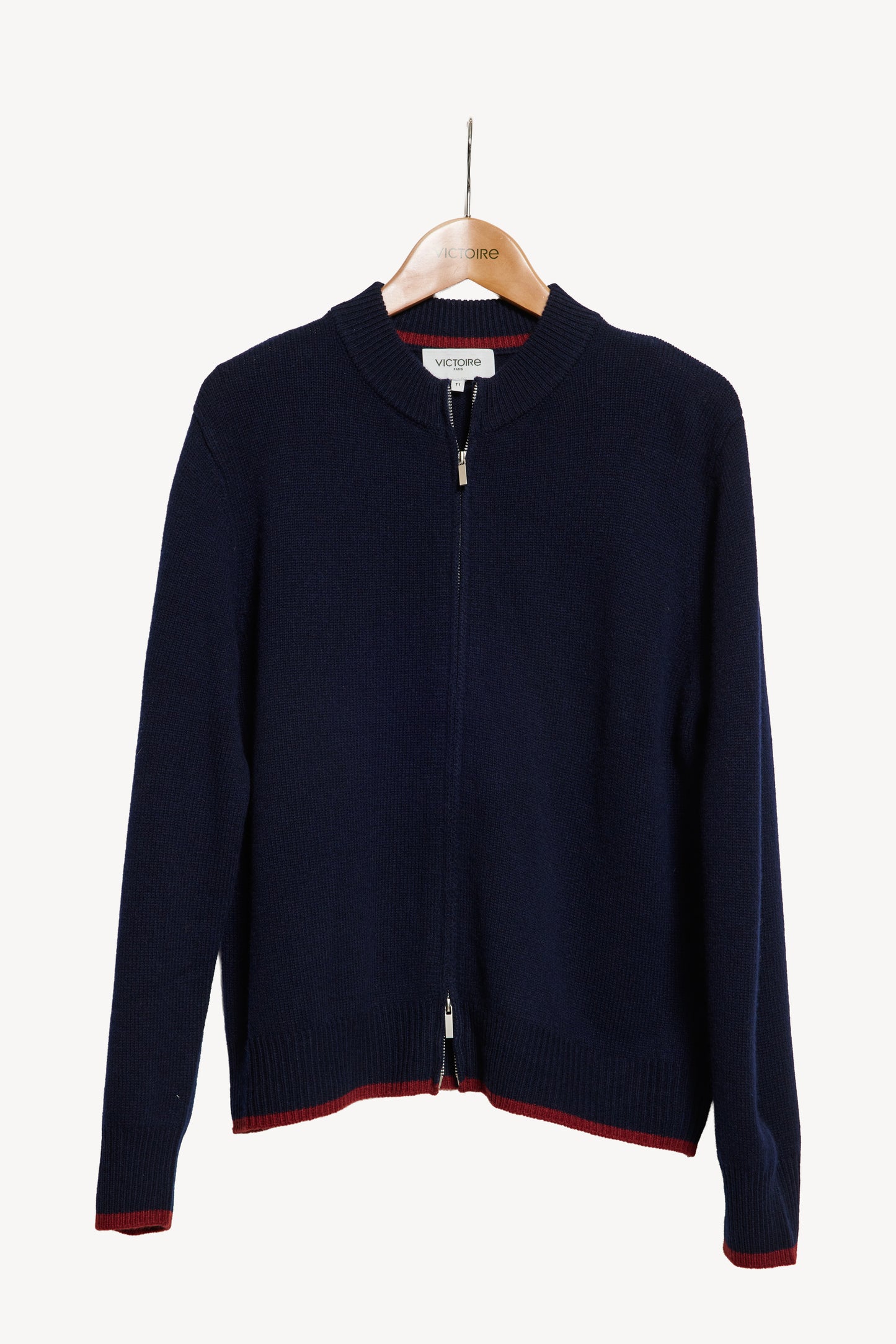 CARDIGAN BICOLORE EN LAINE MARINE