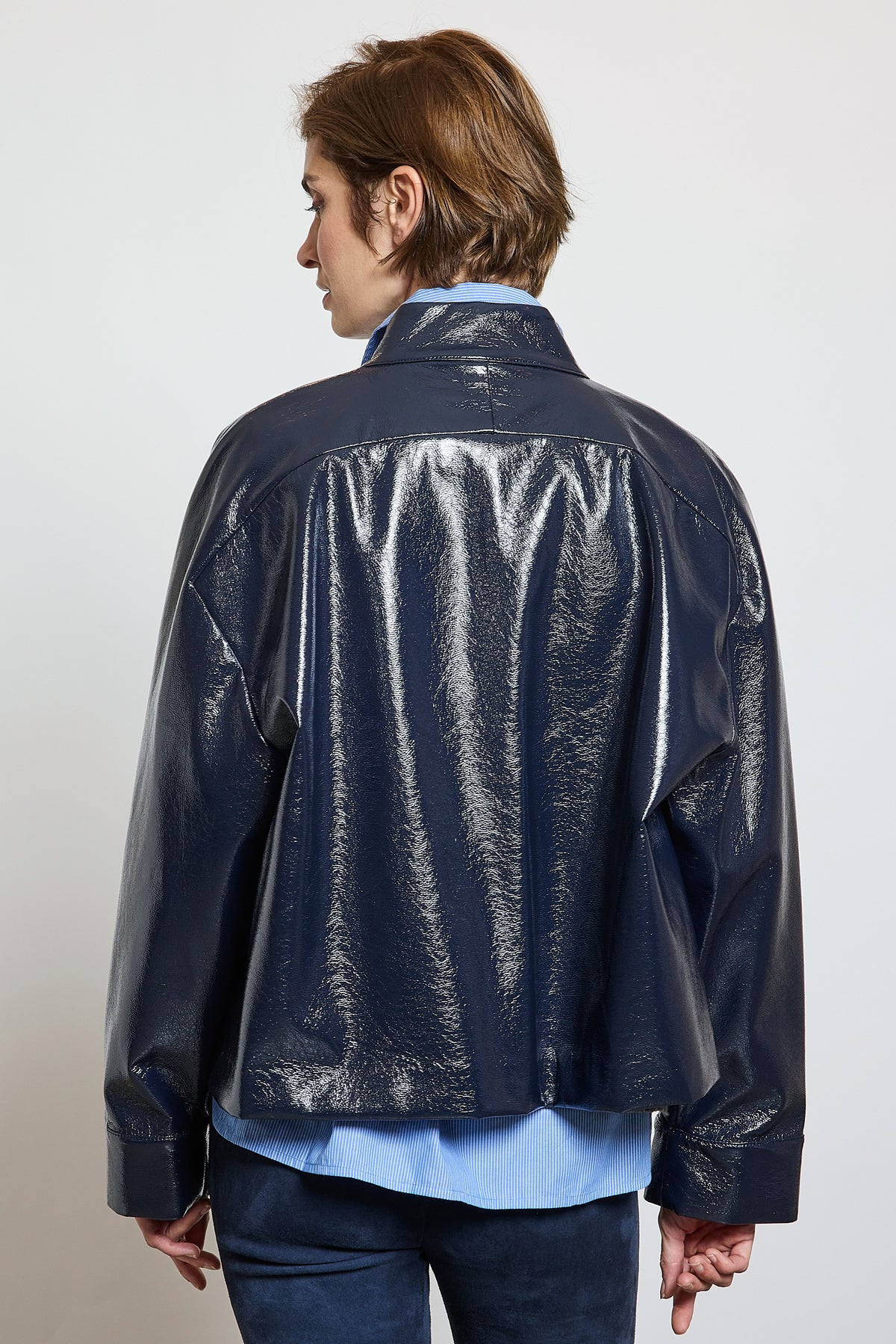 VESTE EN VINYLE SANS COL MARINE