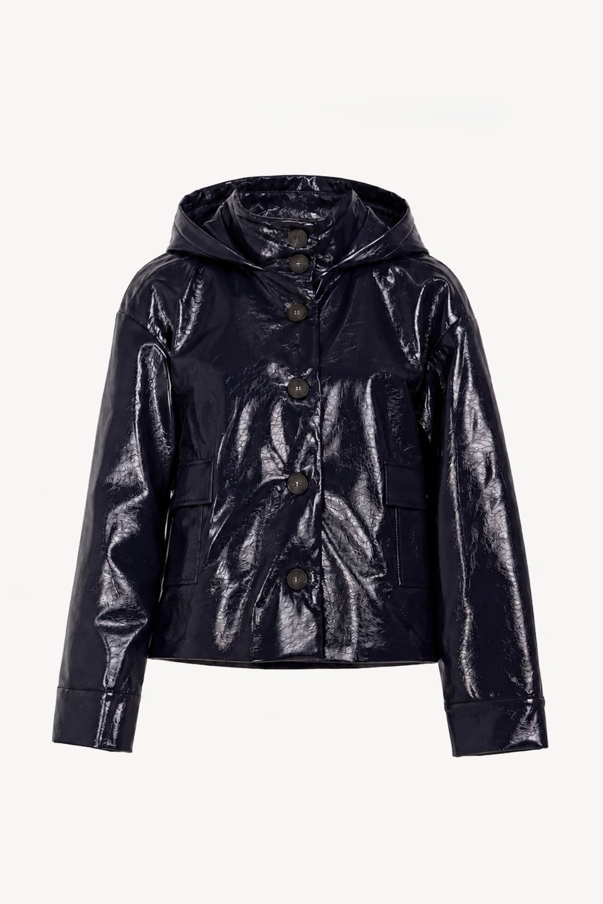 BLOUSON EN VINYLE À CAPUCHE MARINE