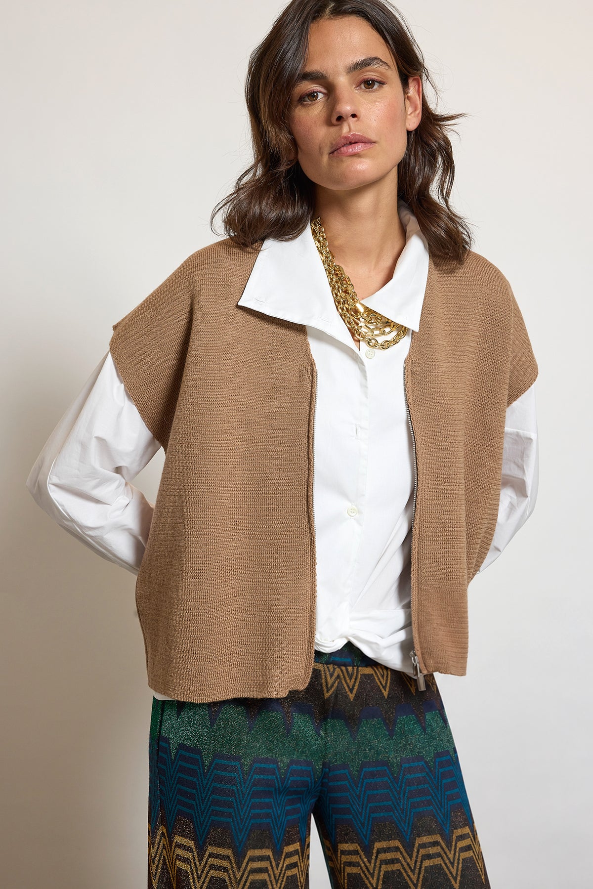 ZIP VEST CAMEL