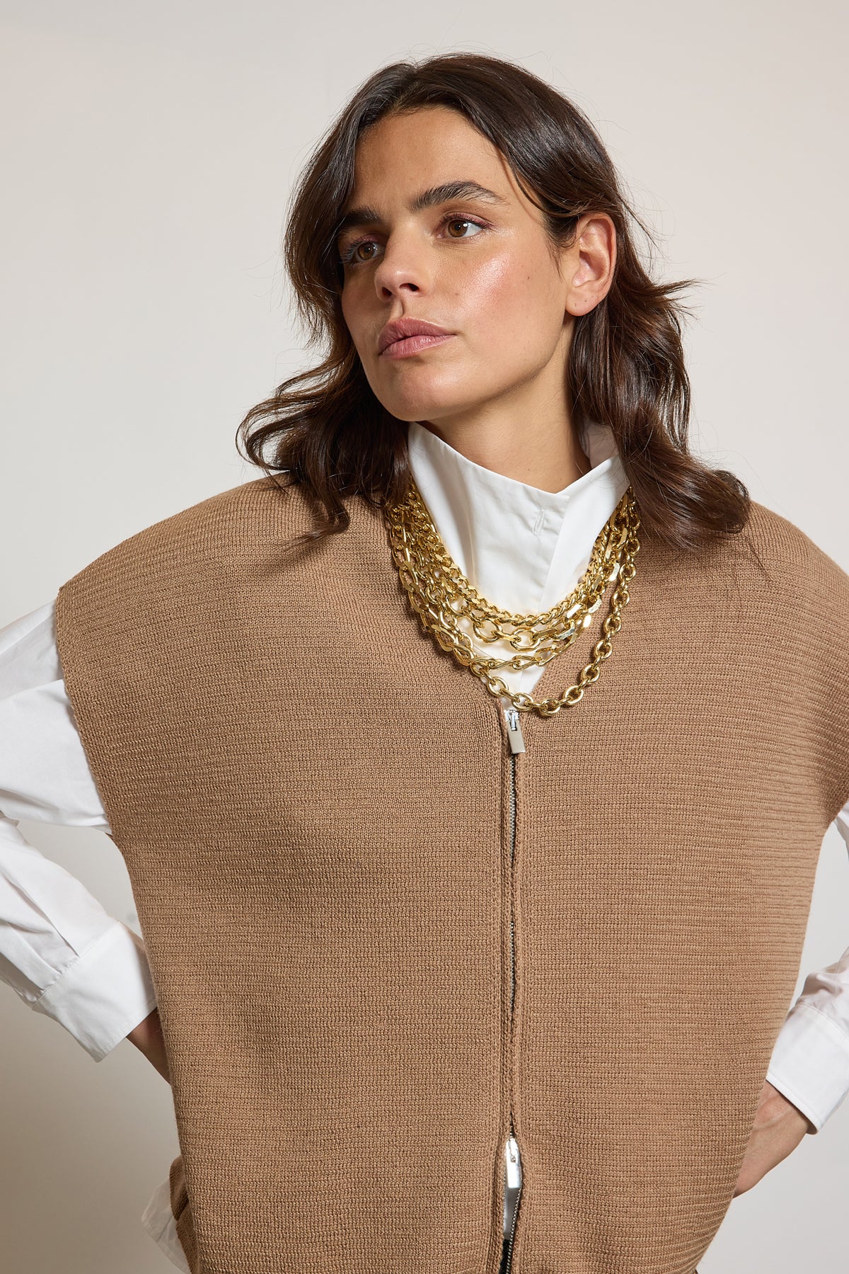 ZIP VEST CAMEL