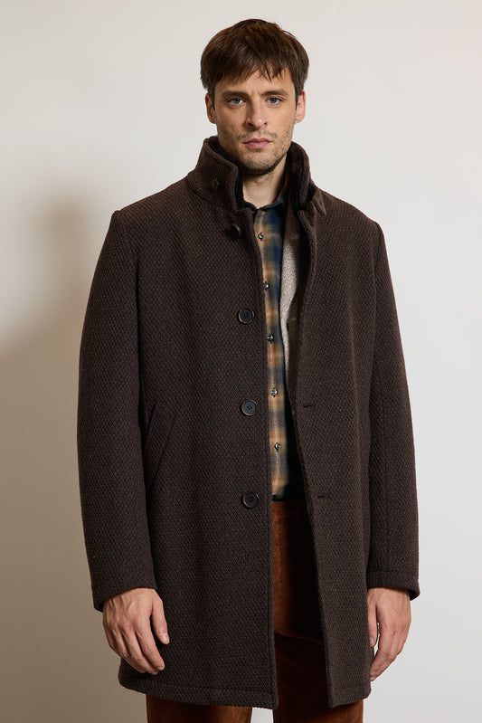 MANTEAU EN CAVIAR DE LAINE CHOCOLAT