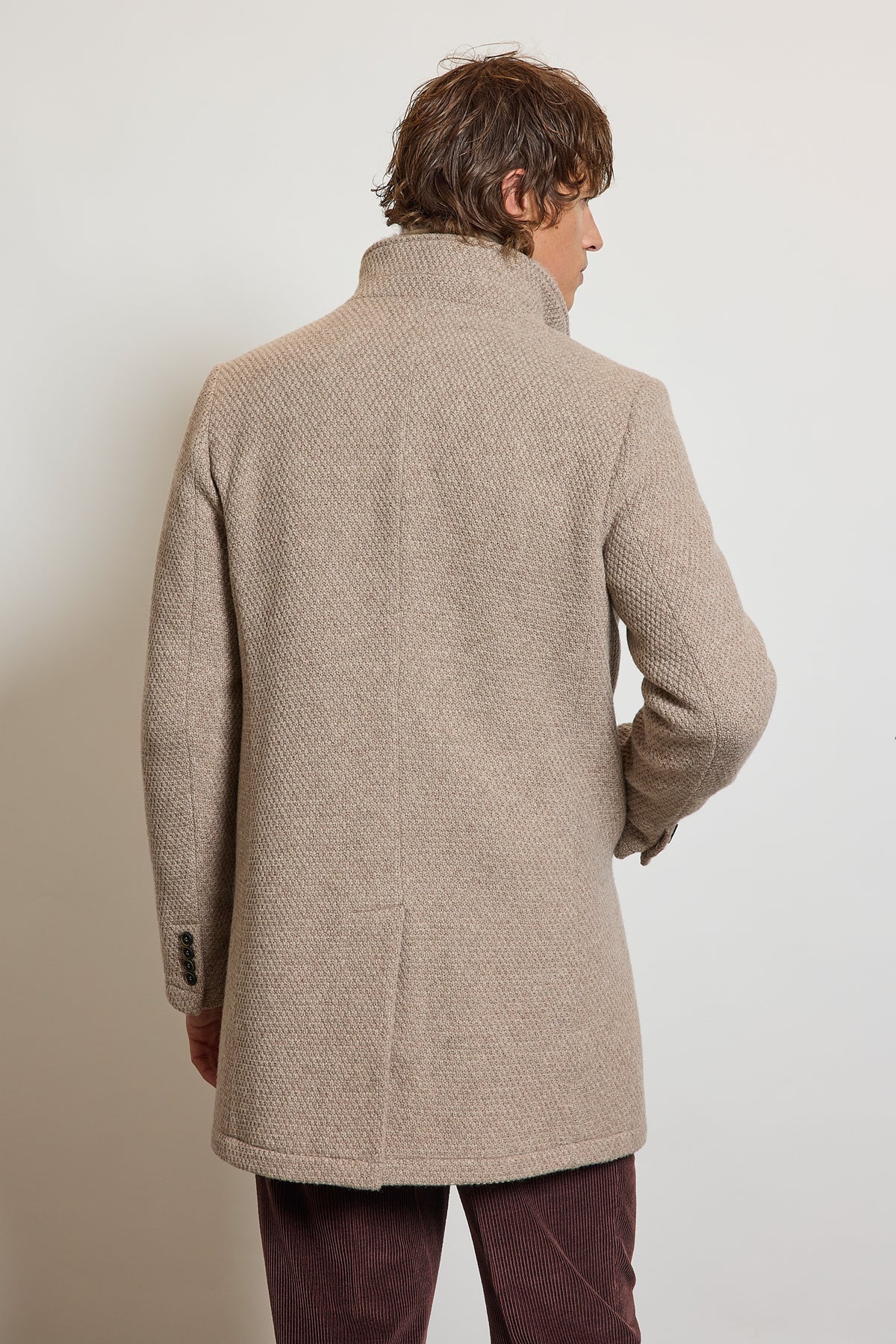 MANTEAU EN CAVIAR DE LAINE SABLE