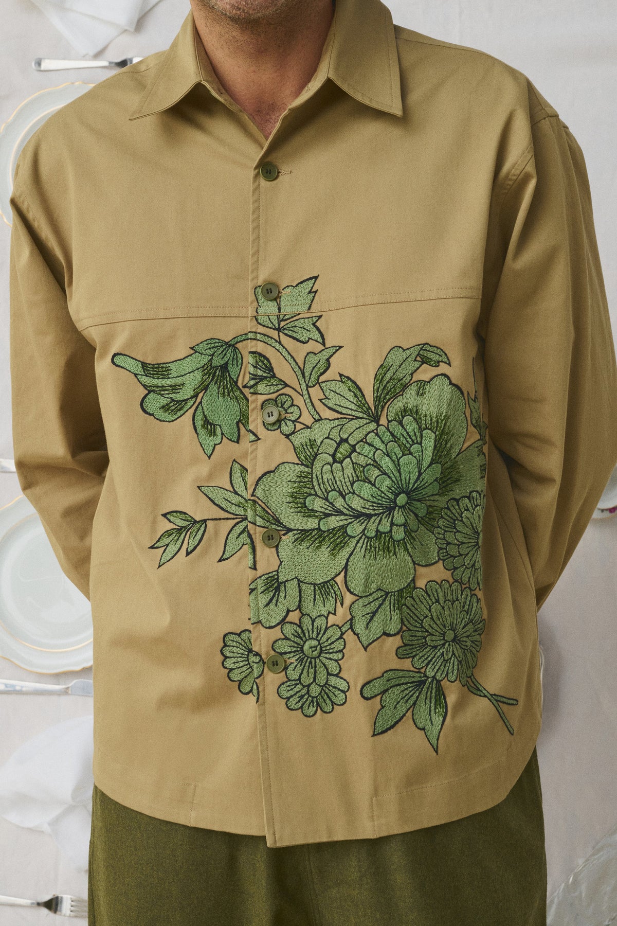 BLOUSON GABARDINE BRODÉE CAMEL
