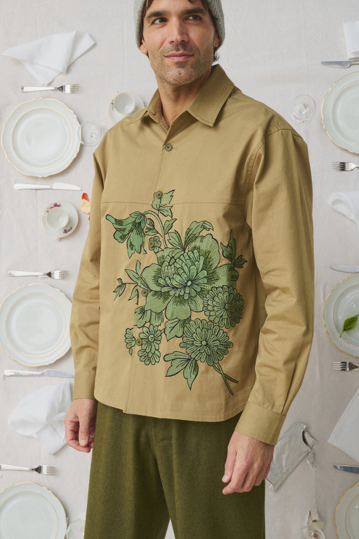 BLOUSON GABARDINE BRODÉE CAMEL