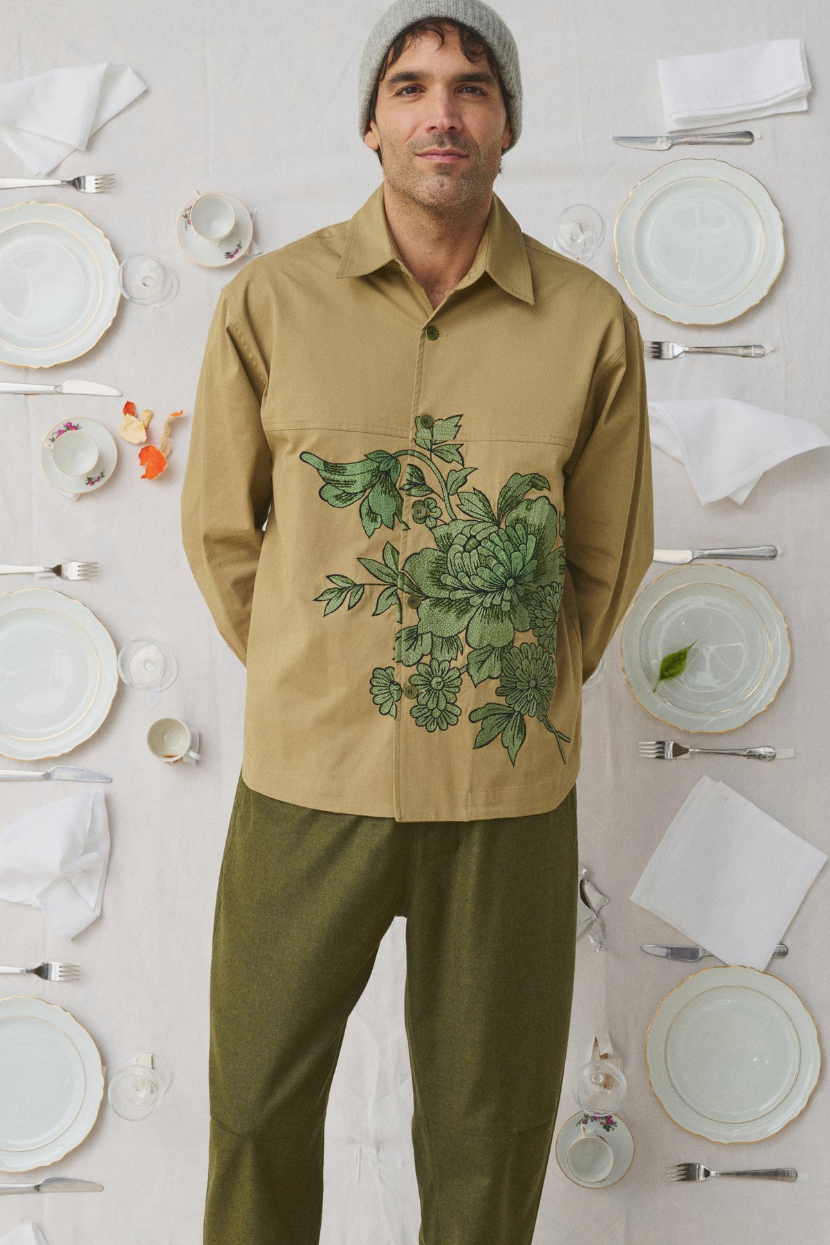 BLOUSON GABARDINE BRODÉE CAMEL