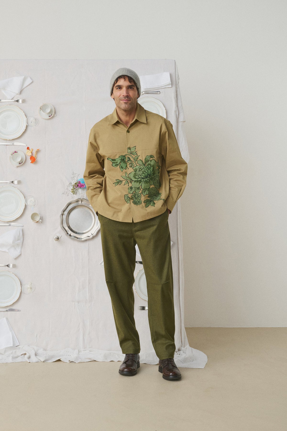 BLOUSON GABARDINE BRODÉE CAMEL