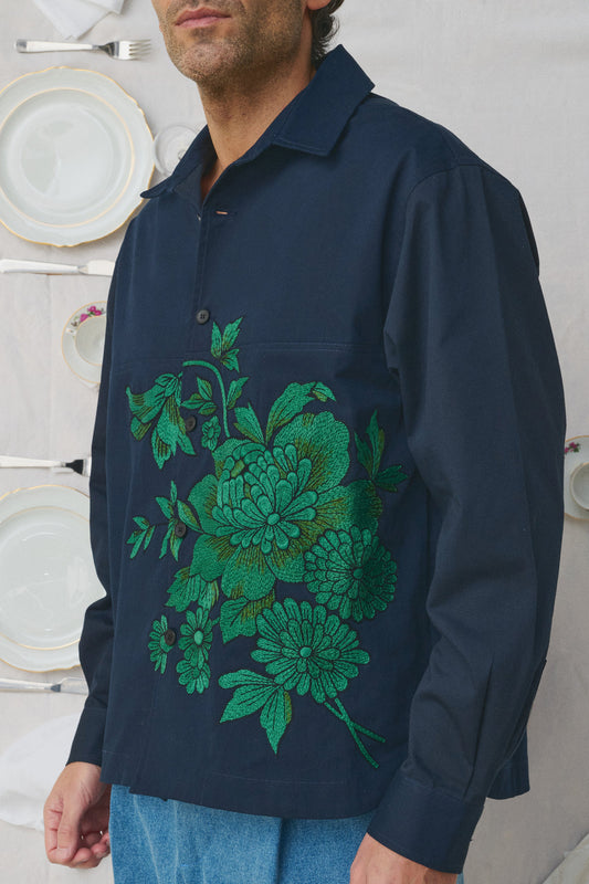 BLOUSON GABARDINE BRODÉE MARINE