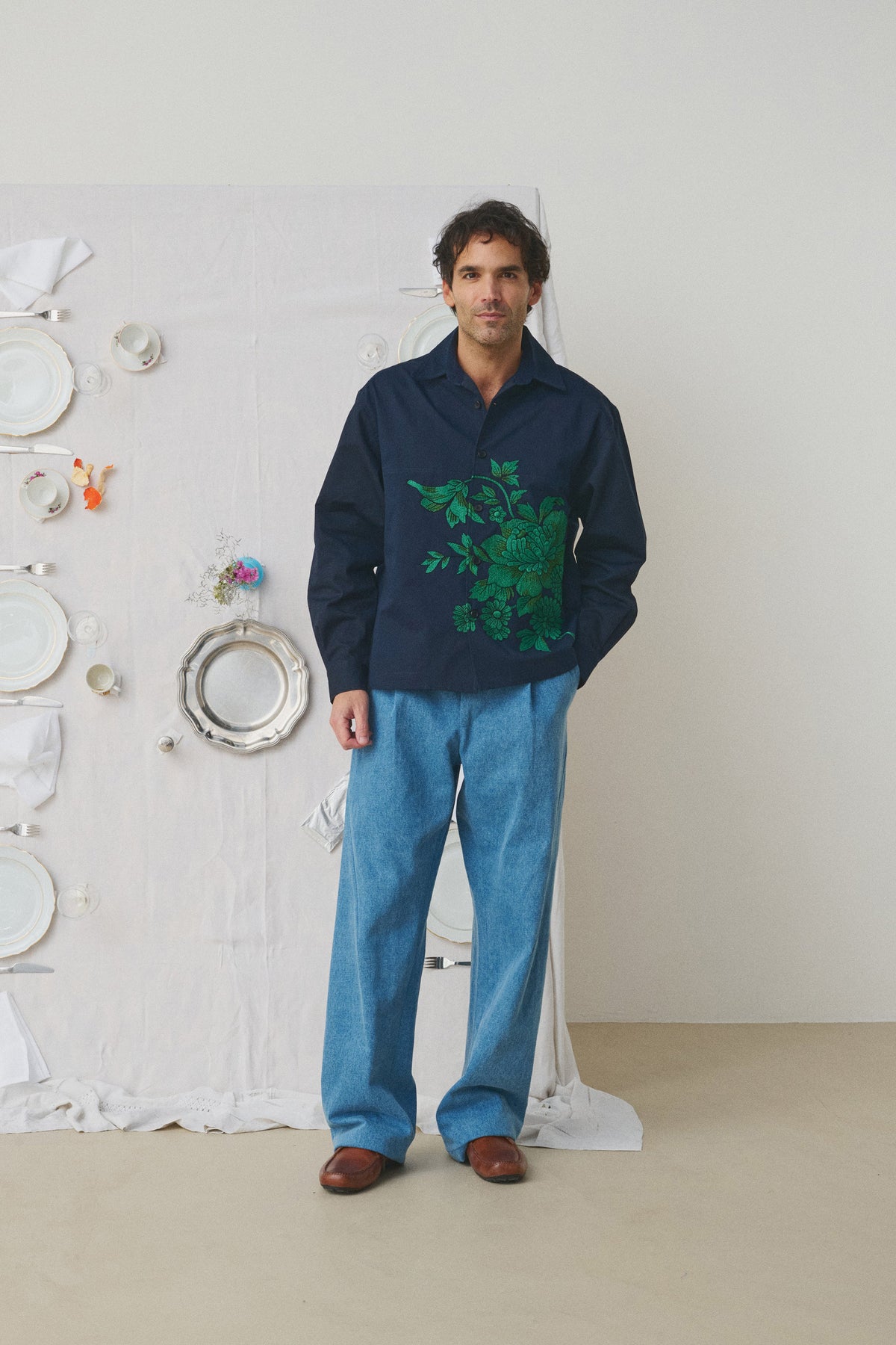 BLOUSON GABARDINE BRODÉE MARINE