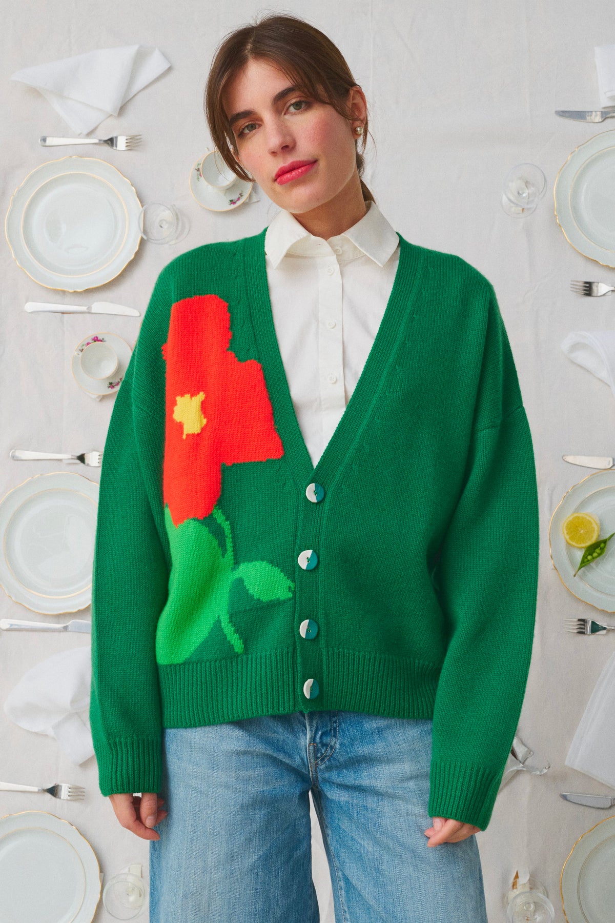 FLOWERS CARDIGAN GREEN