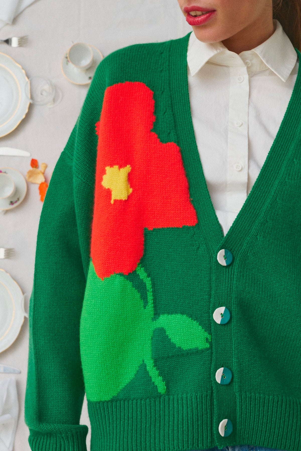 FLOWERS CARDIGAN GREEN