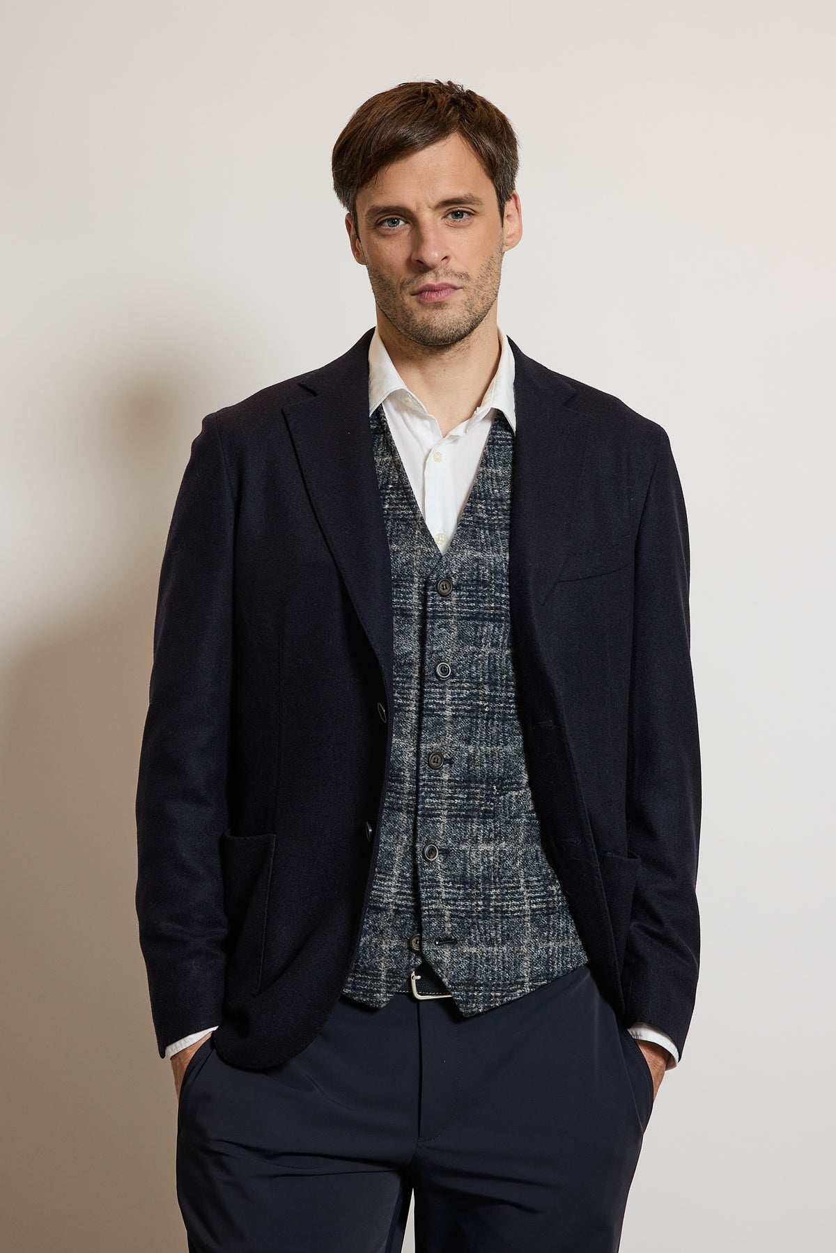 VESTE EN CACHEMIRE STRETCH MARINE