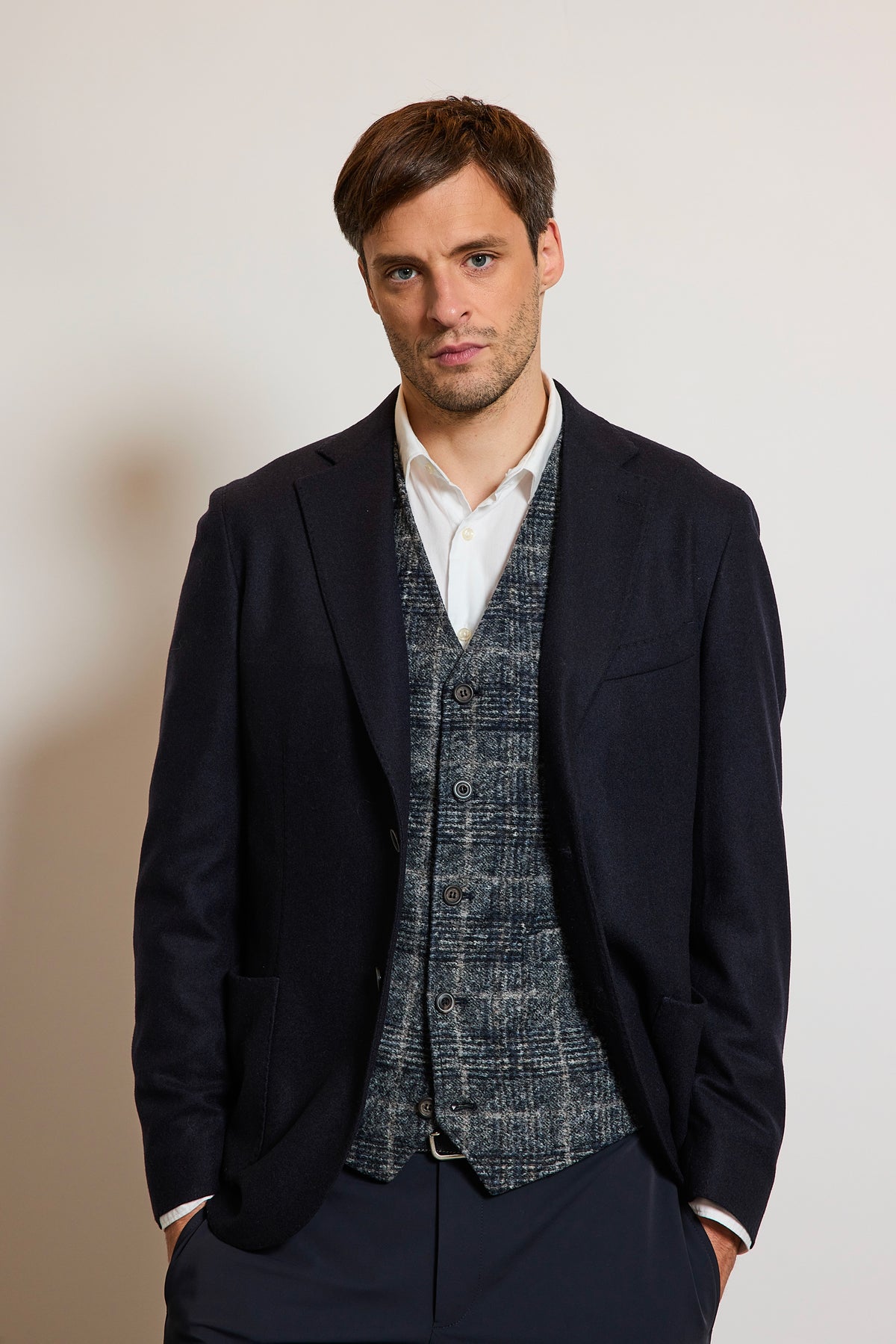 VESTE EN CACHEMIRE STRETCH MARINE