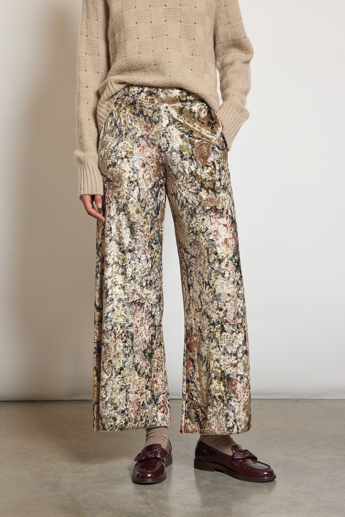 PANTALON EN JERSEY DE VELOURS BEIGE