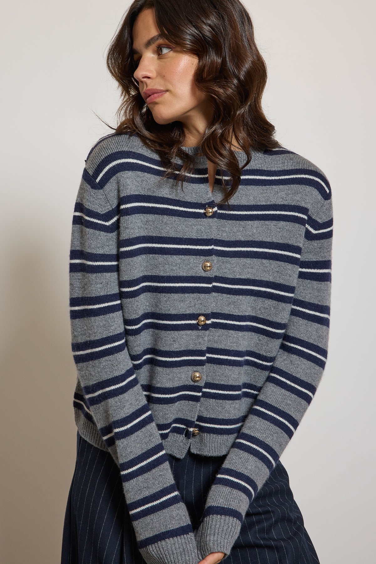 STRIPED CARDIGAN NAVY