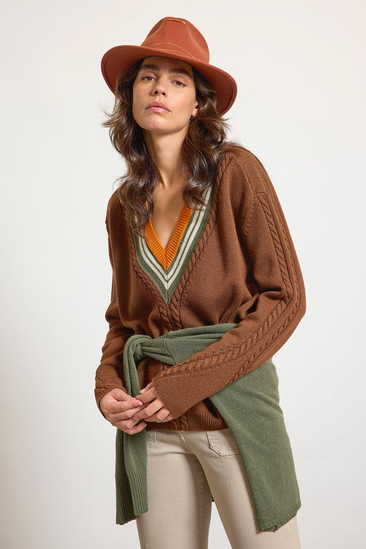 WOOL COLLEGE SWEATER CHOCO