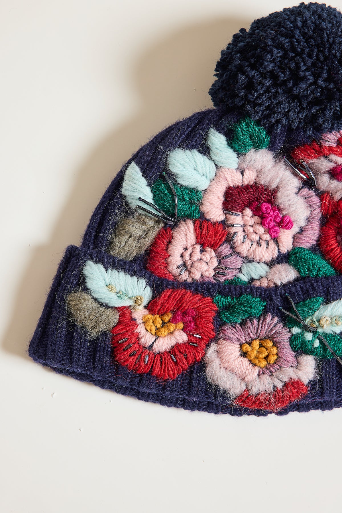 EMBROIDERED WOOL HAT NAVY