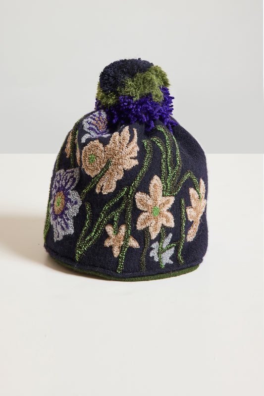BONNET EN FEUTRE BRODÉ MARINE