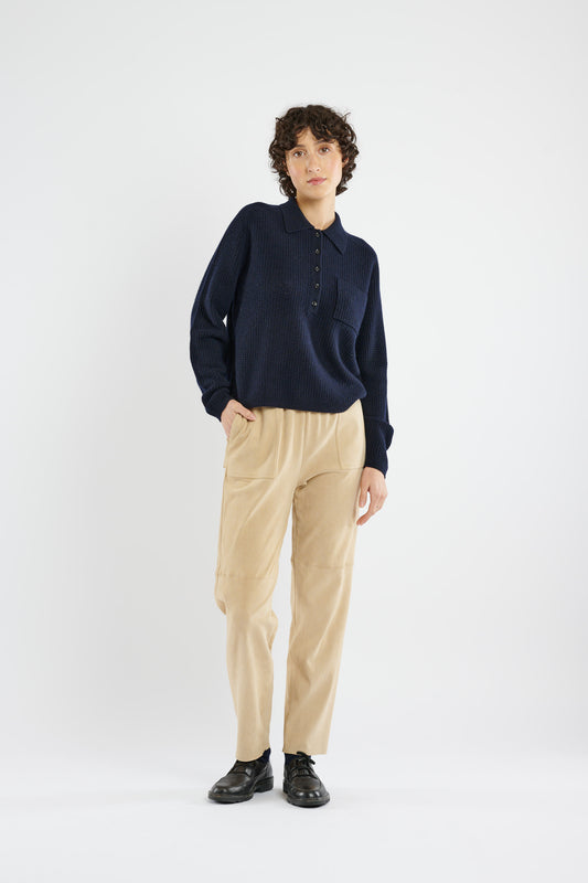 PANTALON EN PEAU STRETCH BEIGE