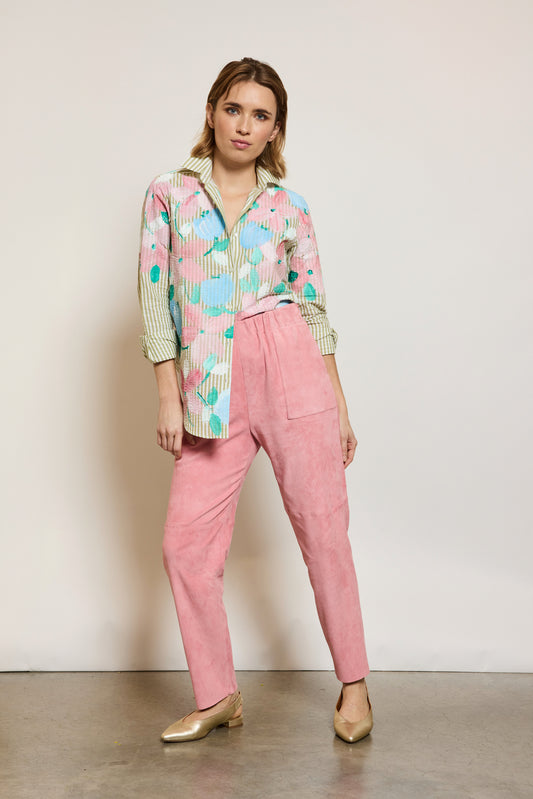 PANTALON EN PEAU STRETCH BUBBLE-GUM