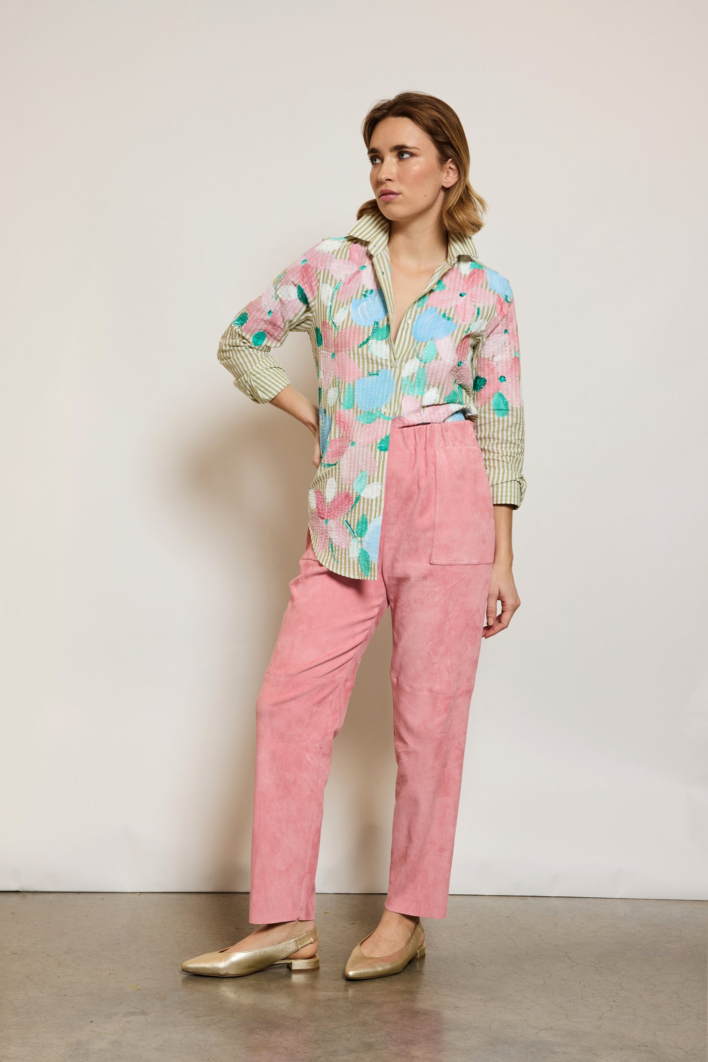 PANTALON EN PEAU STRETCH BUBBLE-GUM