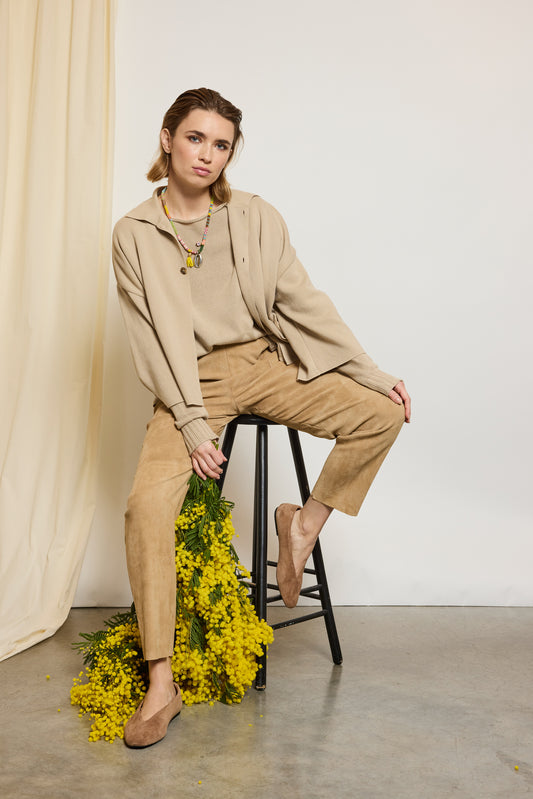 PANTALON EN PEAU STRETCH HAVANE
