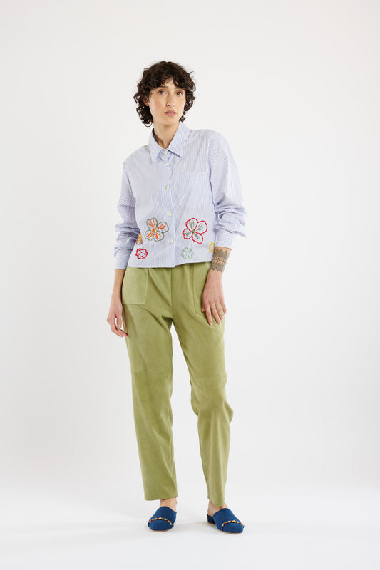 PANTALON EN PEAU STRETCH KAKI