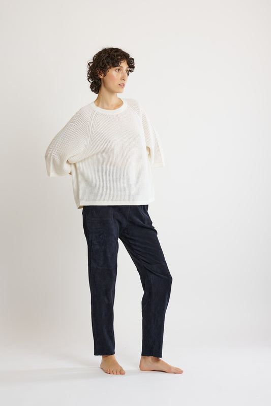 PANTALON EN PEAU STRETCH MARINE