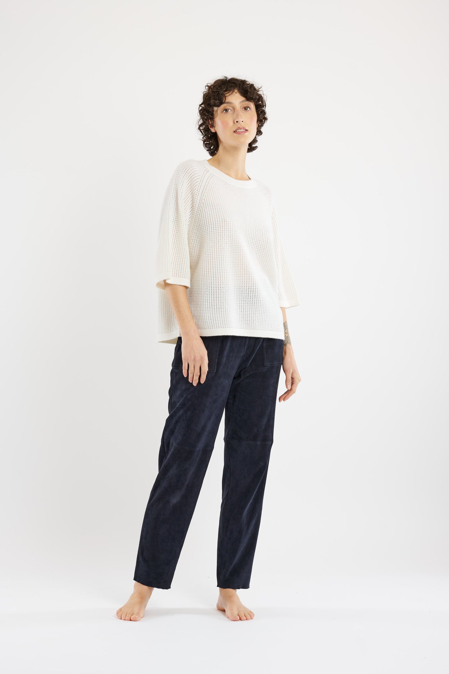 PANTALON EN PEAU STRETCH MARINE