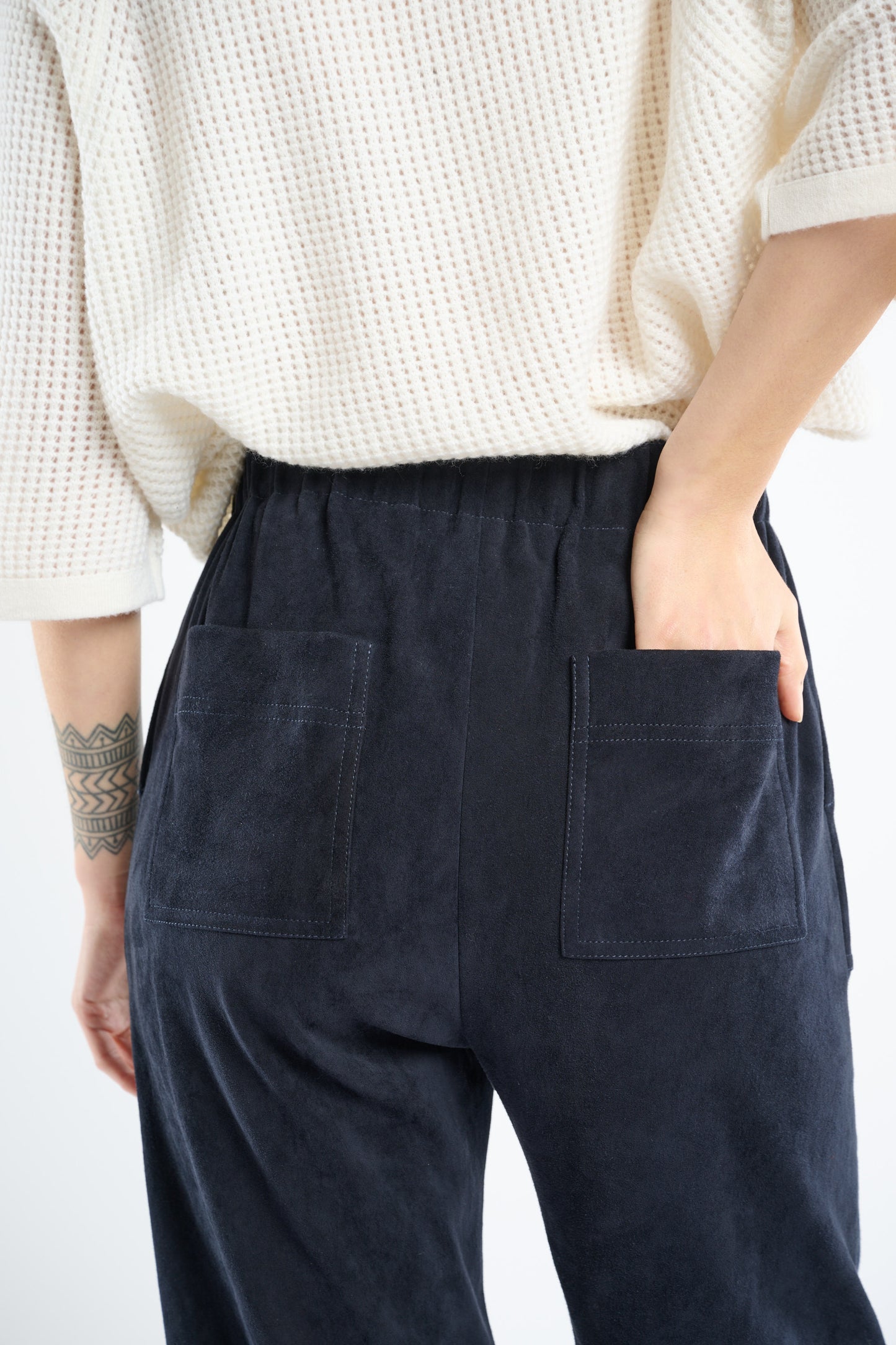 PANTALON EN PEAU STRETCH MARINE
