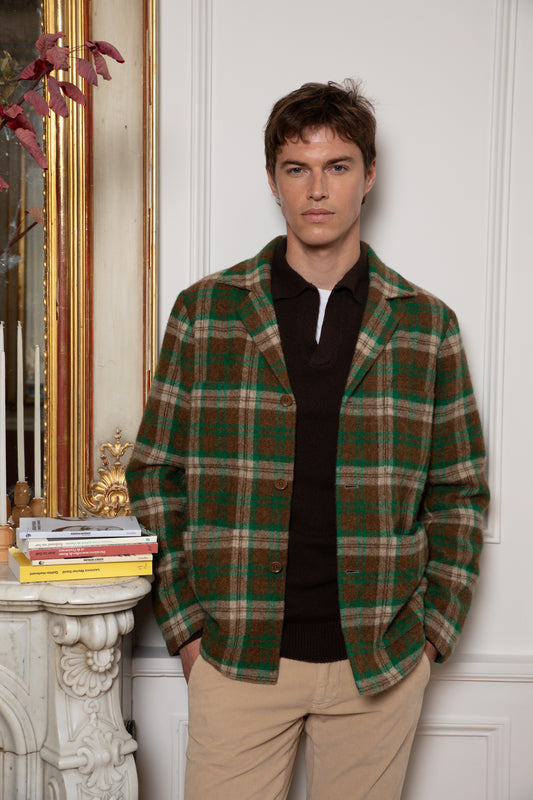 VESTE EN LAINE TARTAN VERT