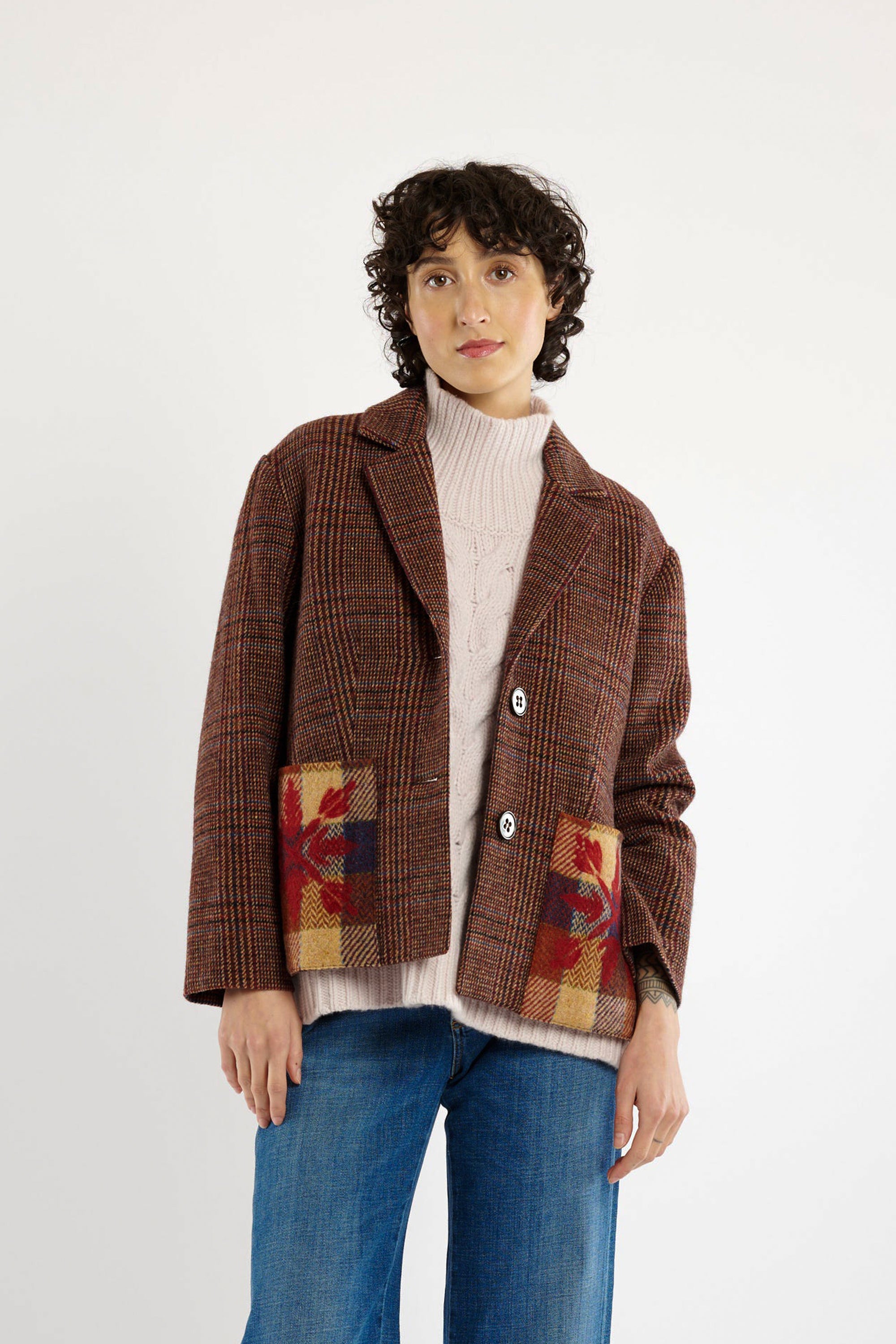 VESTE A CARREAUX LAINE BORDEAUX Victoire Paris