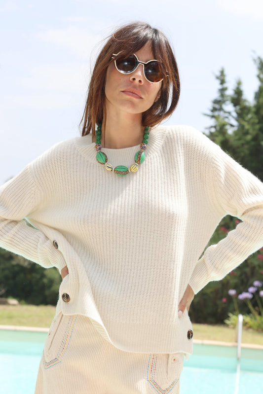 SIDE BUTTONED CASHMERE SWEATER