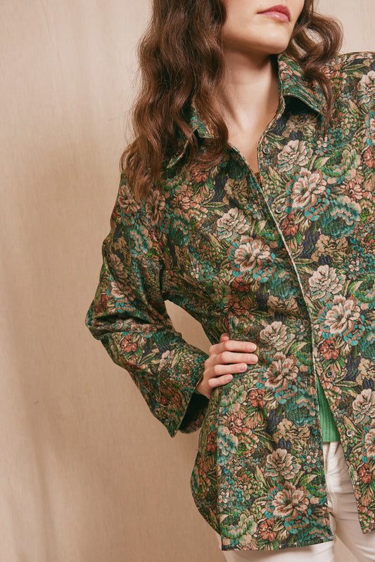FITTED CORDUROY PRINTED SHIRT GREEN