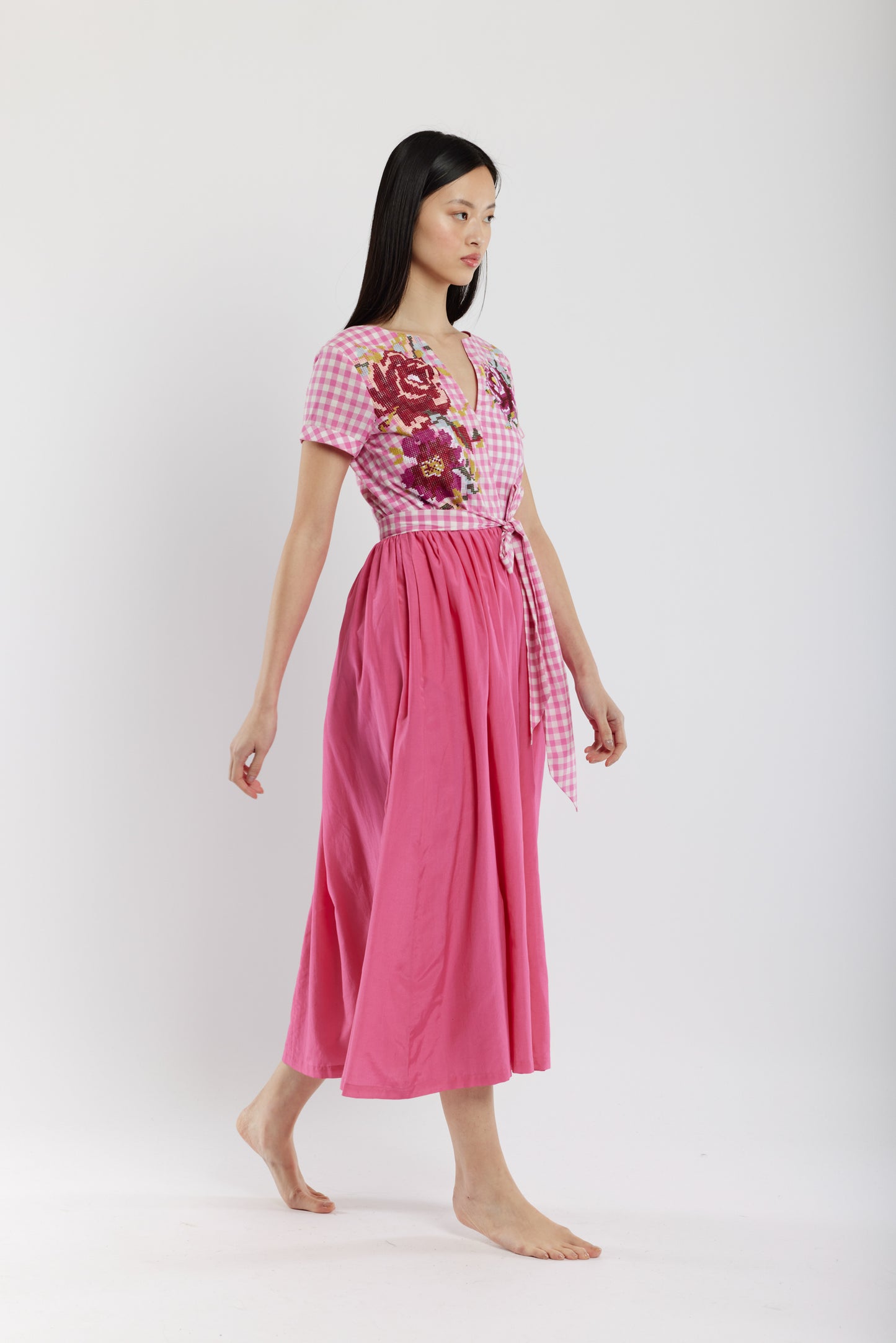 EMBROIDERED TOP DRESS PINK