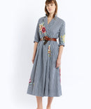 VICHY EMBROIDERED DRESS NAVY
