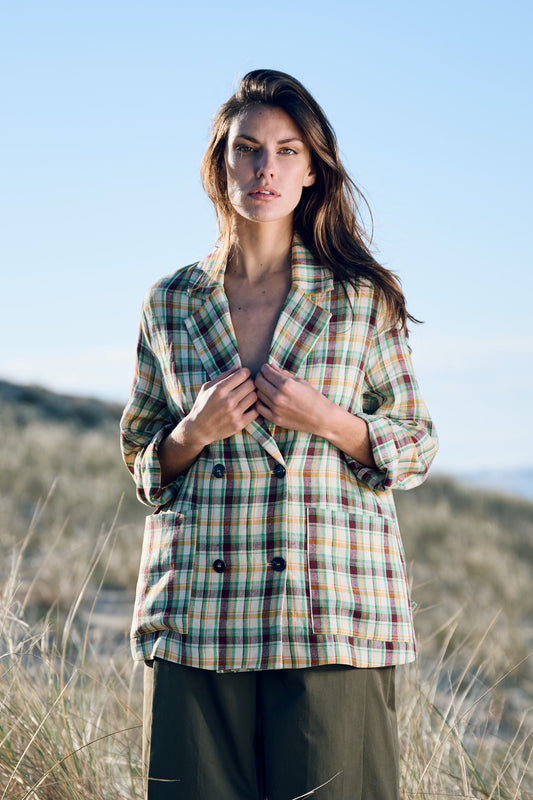 DOUBLE-BREASTED LINEN JACKET CHECKS