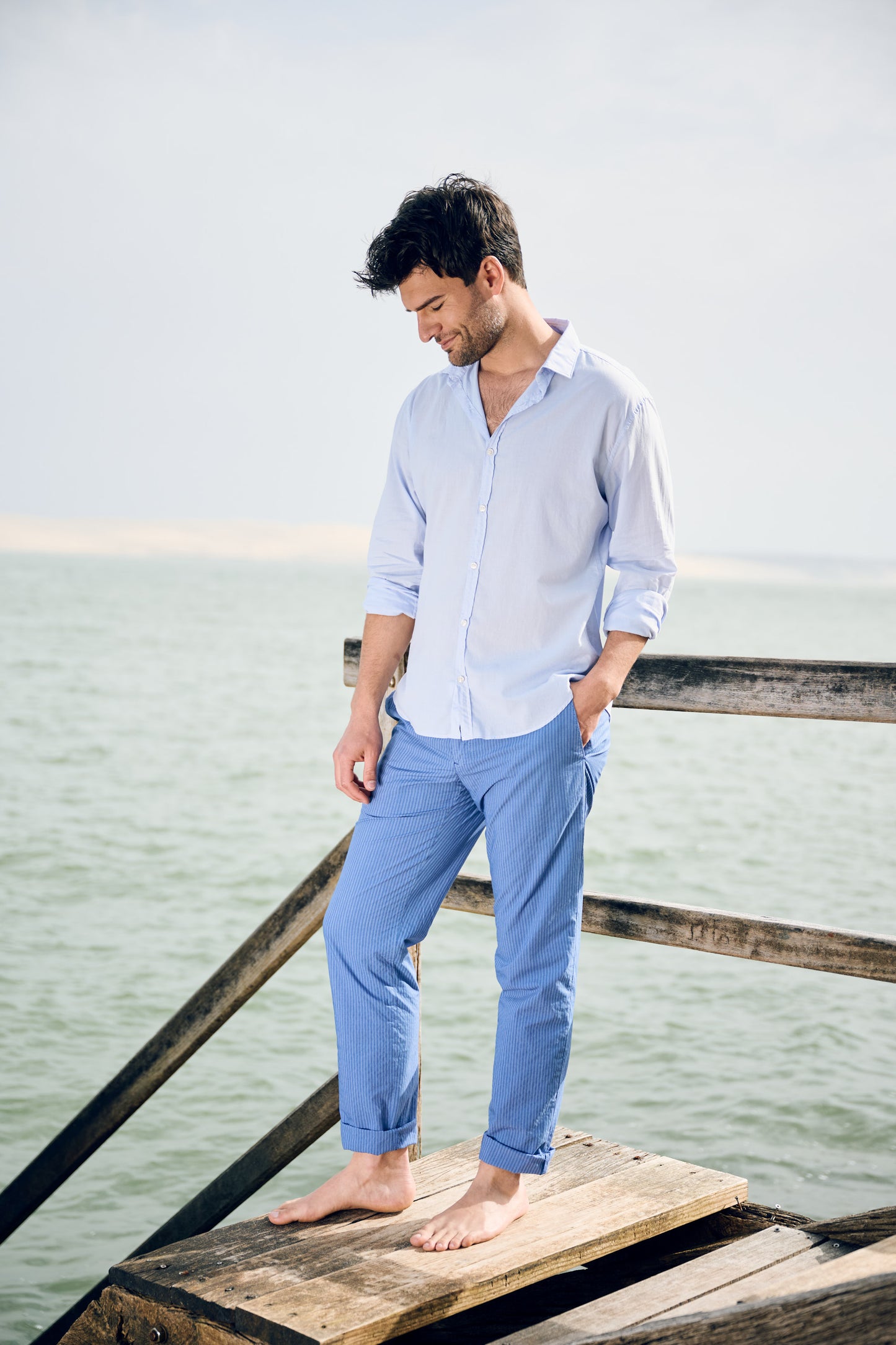 SEERSUCKER STRIPED PANTS BLUE