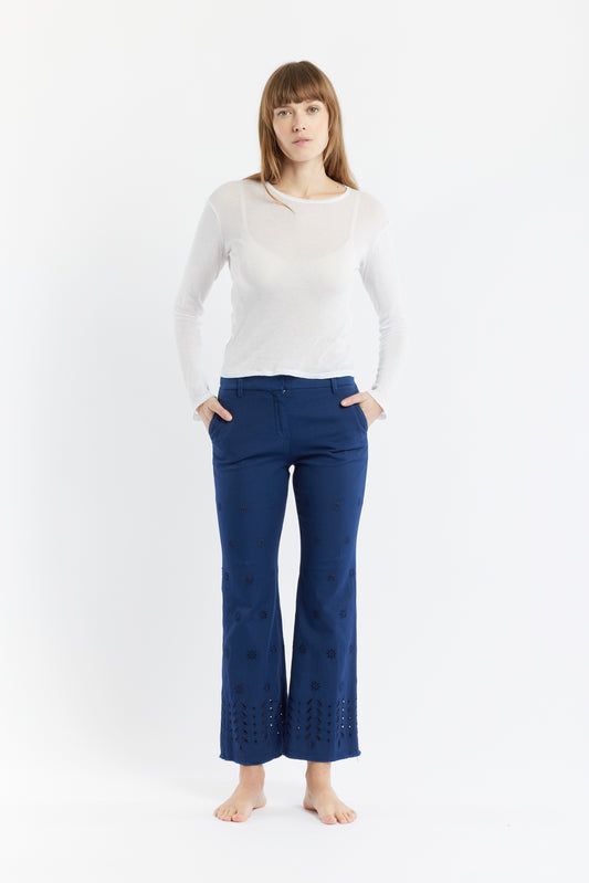 ENGLISH EMBROIDERY TROUSERS NAVY