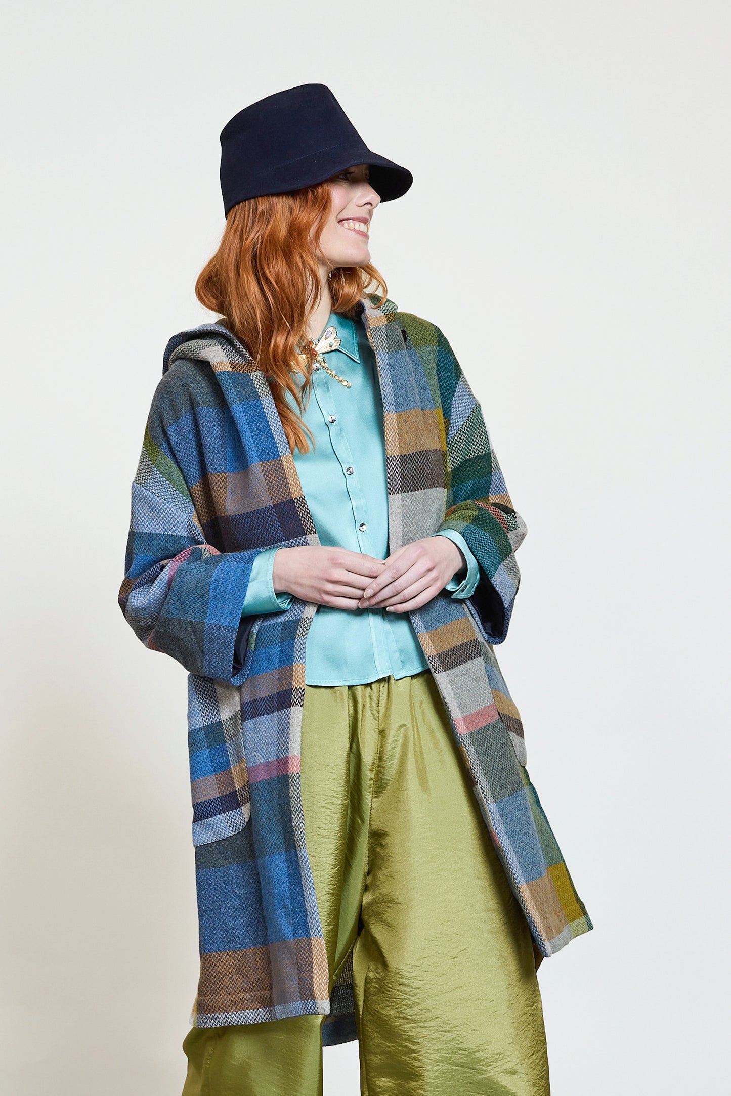 MANTEAU TARTAN MARINE