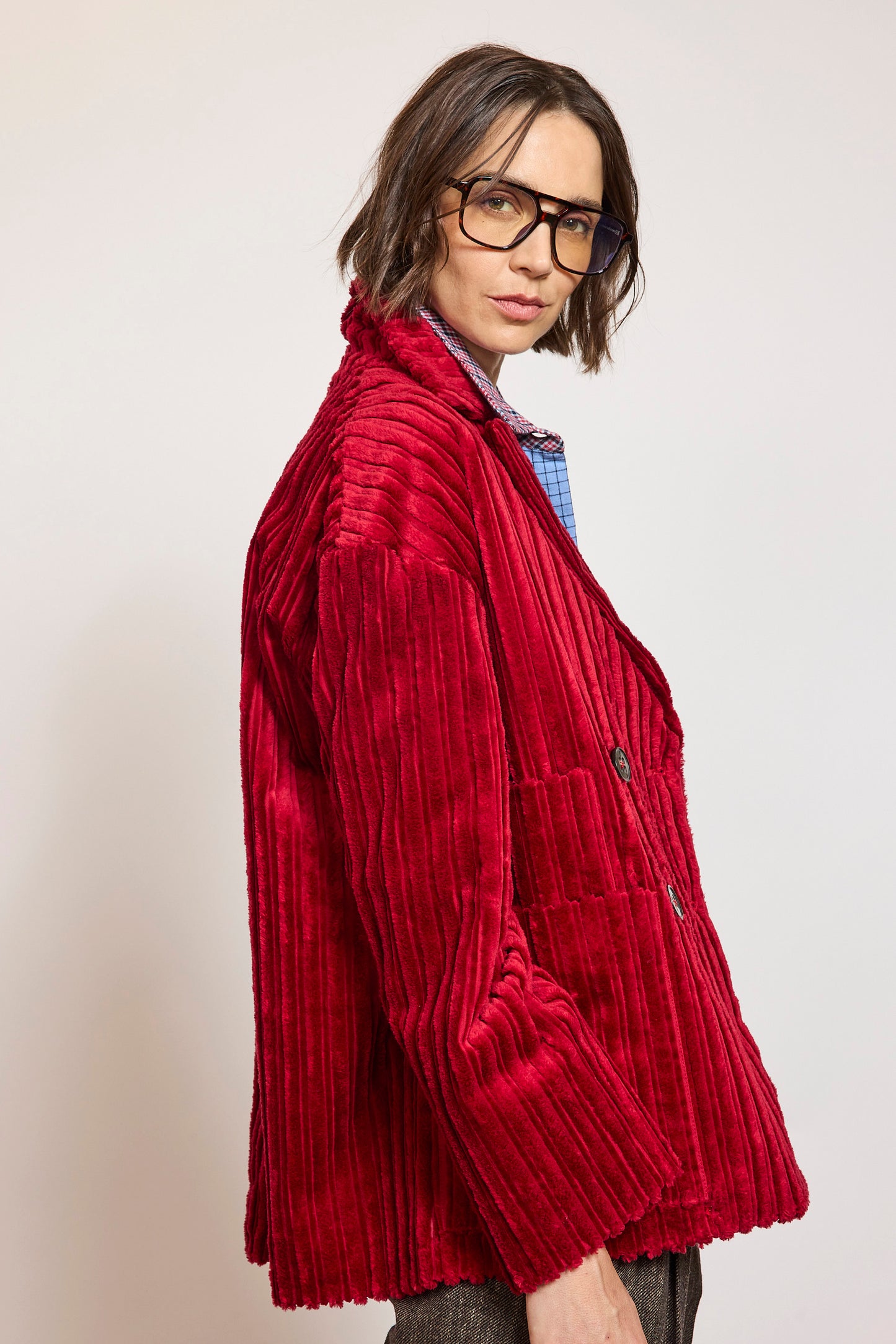 CABAN MAXI VELOURS FRAISE