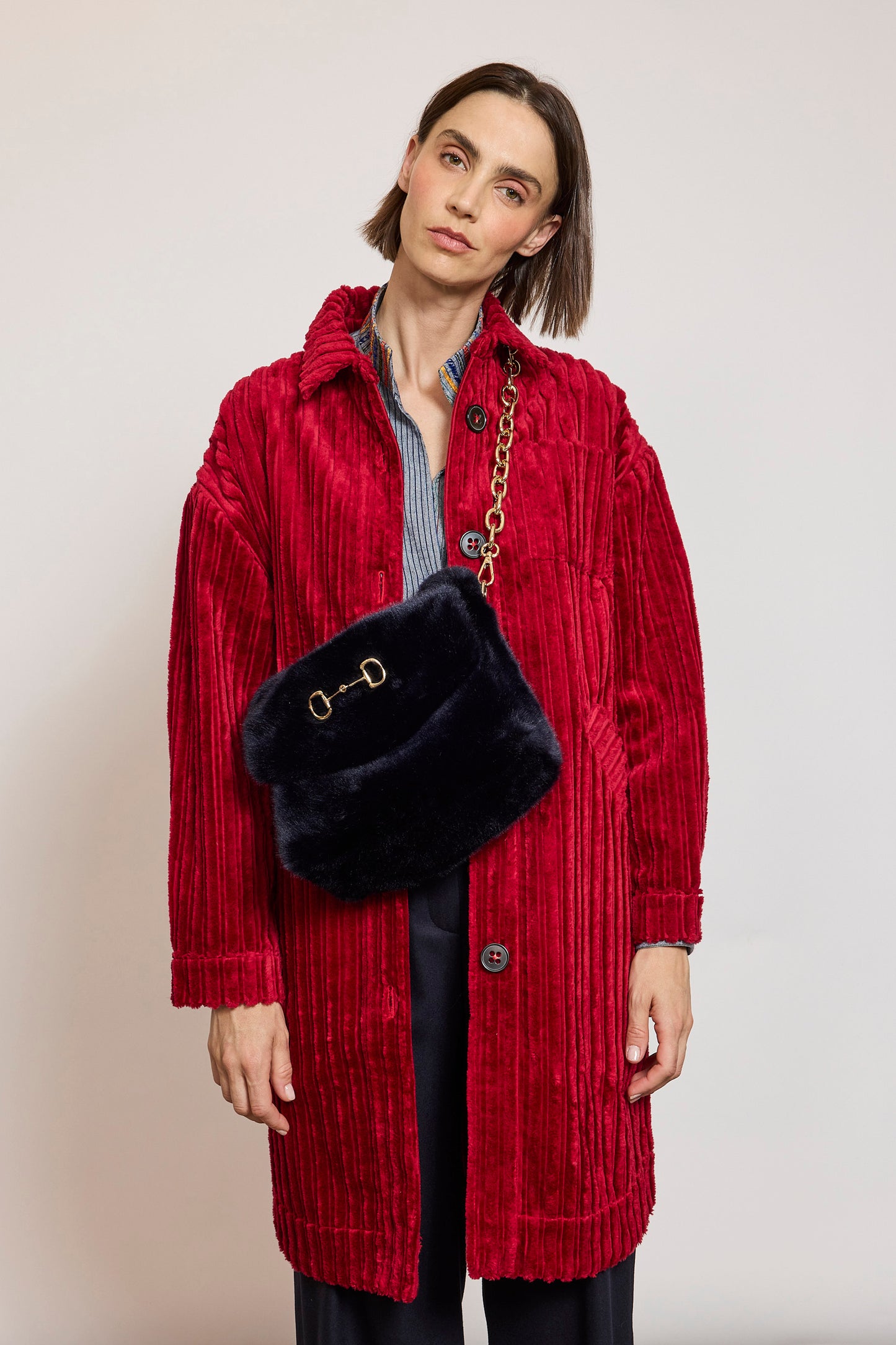 SURCHEMISE MAXI VELOURS FRAISE