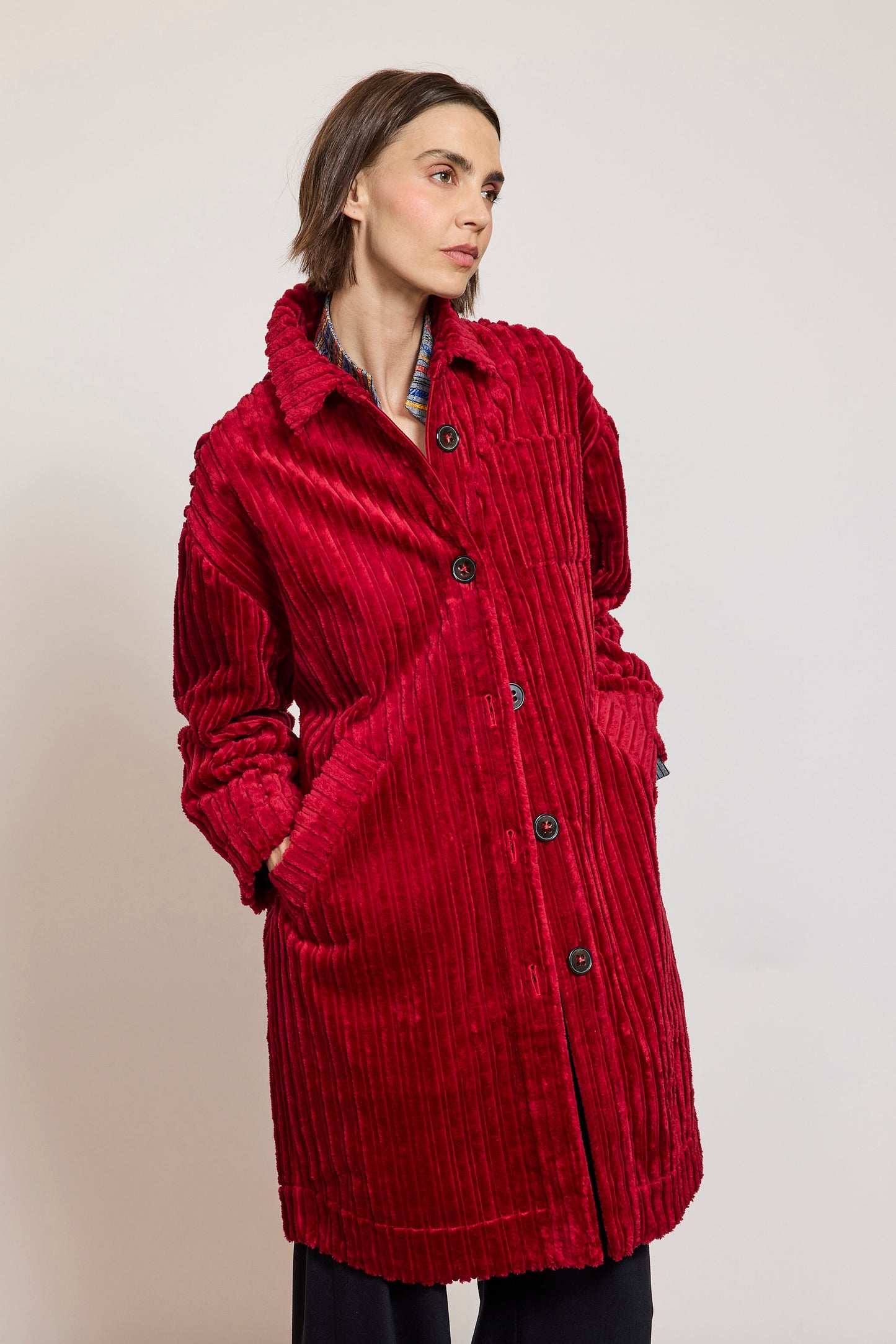 SURCHEMISE MAXI VELOURS FRAISE