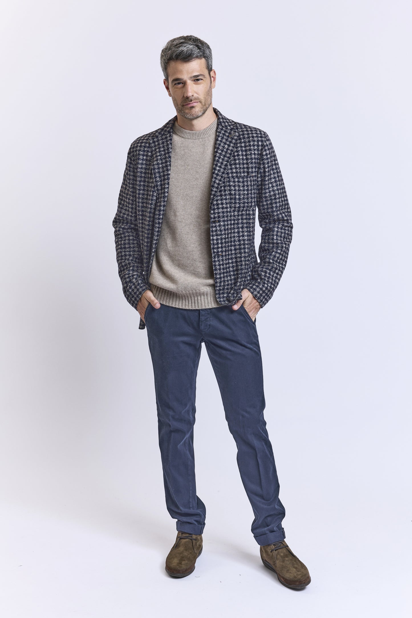 VESTE GROS PIED DE COQ MARINE