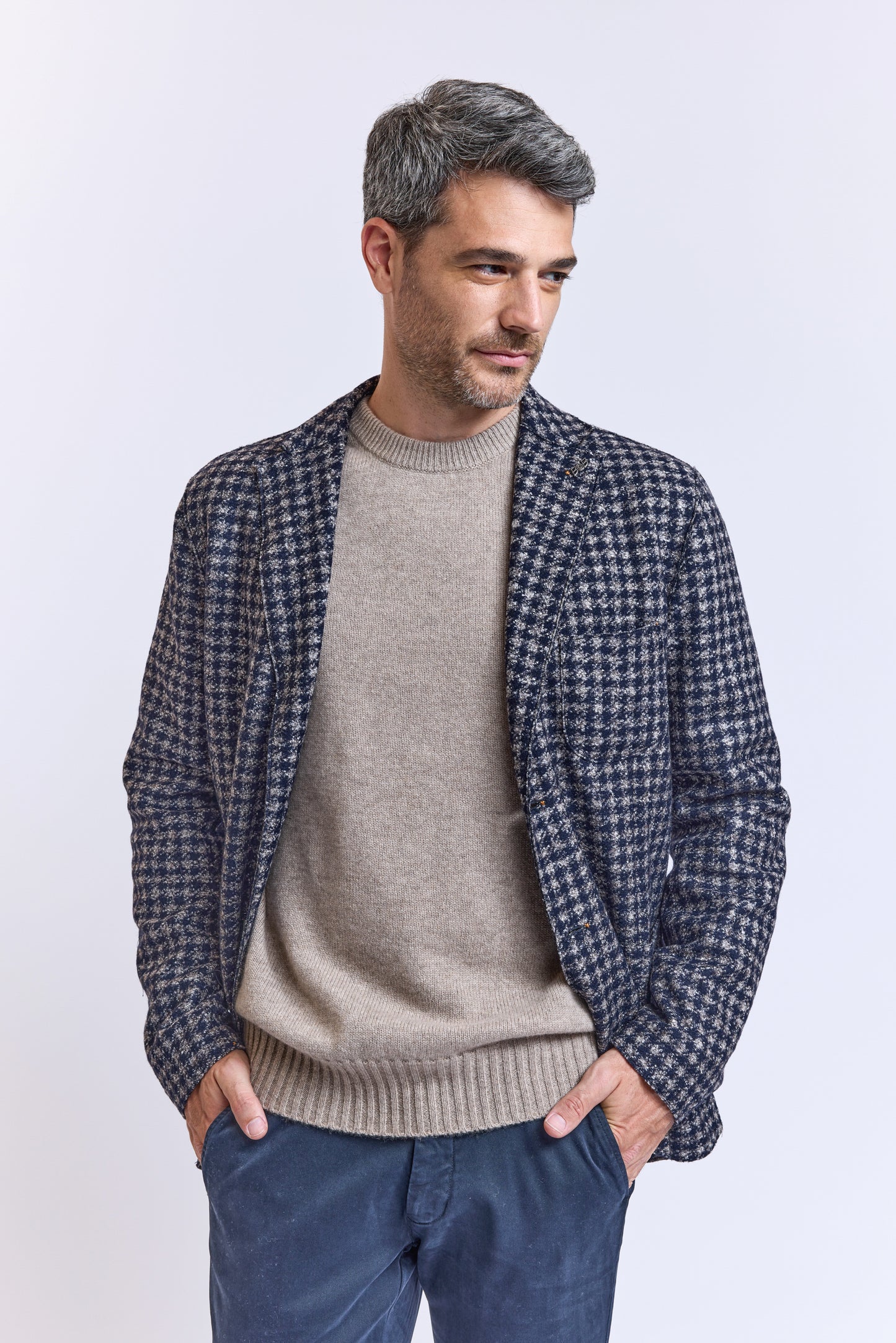 VESTE GROS PIED DE COQ MARINE