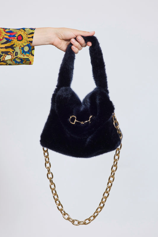 BESACE EN FAUSSE FOURRURE MARINE